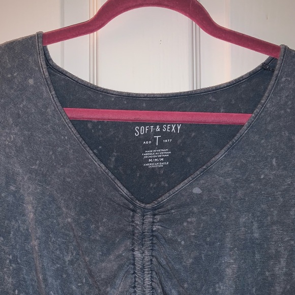 Long sleeve acid wash cinch top - Picture 2 of 2